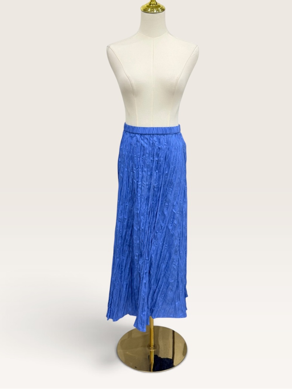 EILEEN FISHER Crushed Silk Pleated A-Line Maxi Skirt XS Ultramarine Blue NWT